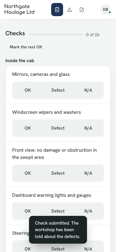 Driver daily check on a phone